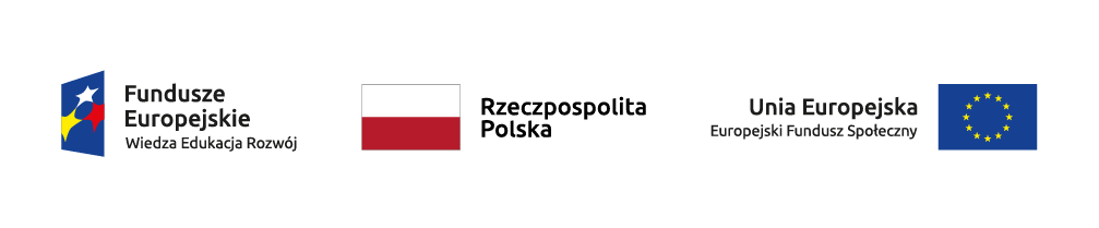 Trzy logotypy Fundusze Europejskie Wiedza Edukacja Rozwój, Rzeczpospolita Polska, Unia Europejska Europejski Fundusz Społeczny